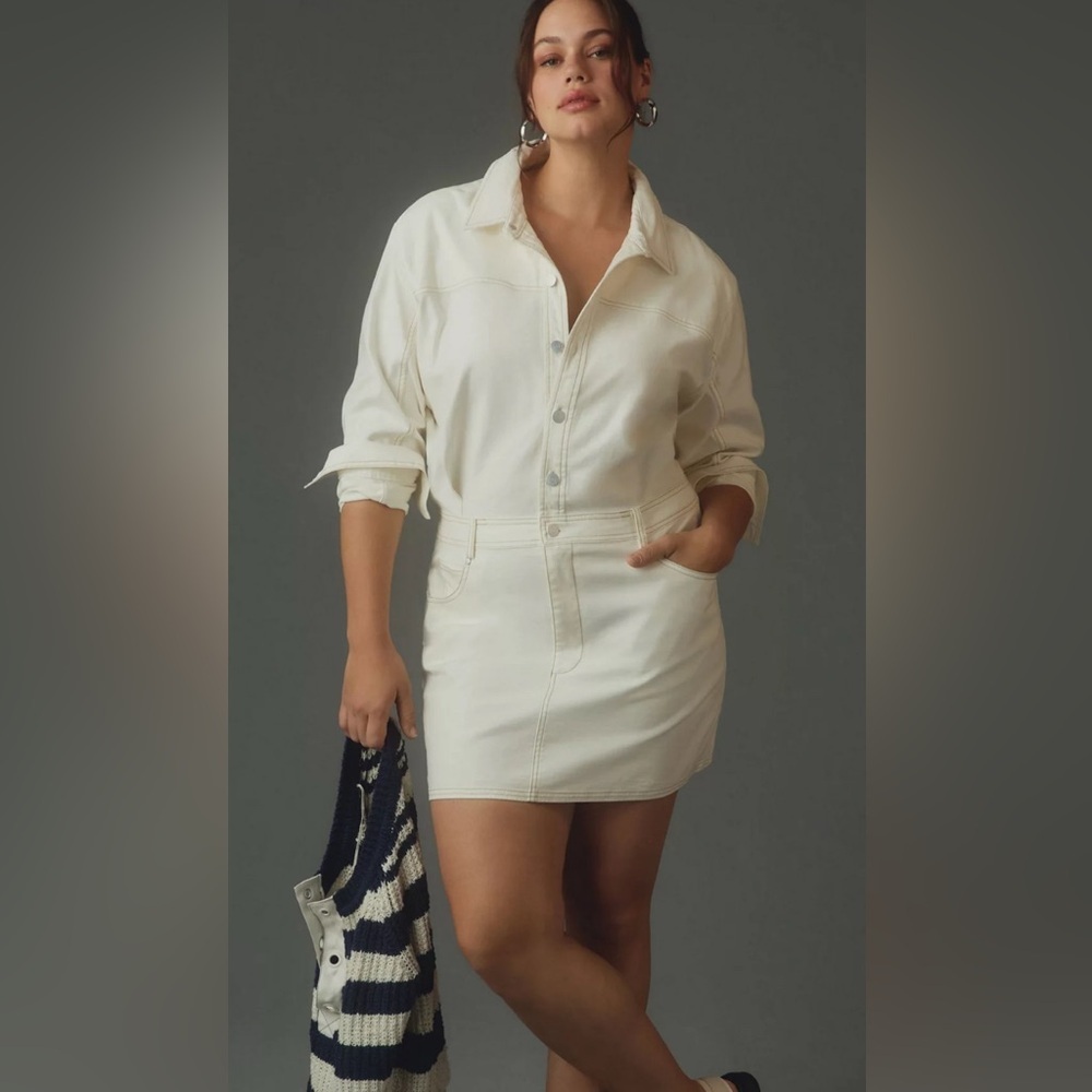 Pilcro Anthropologie NWT Light Sand Denim Shirt Dress Size L